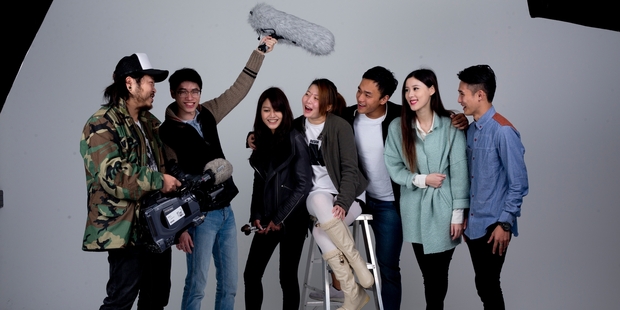 Cast and crew (from left) Xuan Li, Michael Sun, Peggy Chen, Nicole Kang, Zihao Li, Alice Li and Edison Lin worked on The Love (left). Photo / Dean Purcell