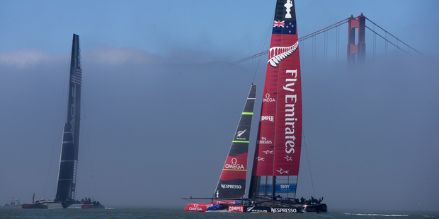 Emirates Team New Zealand in action during the America's Cup. Photo / Brett Phibbs