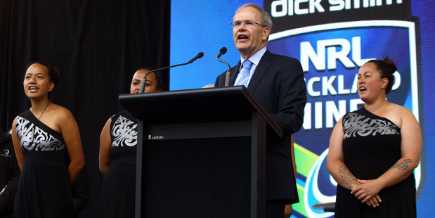 Mayor Len Brown at the official welcome ahead of the Dick Smith NRL Nines rugby league competition. Photo: William Booth/www.photosport.co.nz