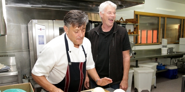 Chef Chris Green, preparing for Saturday's Wild Game dinner at Sacred Hill with Senior Winemaker Tony Bish. Photo/Paul Taylor