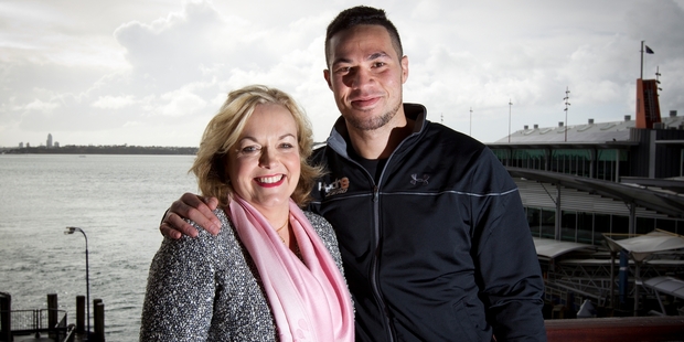 "Auntie" Judith Collins and boxer Joseph Parker at Harbourside in Auckland yesterday. Photo / Sarah Ivey