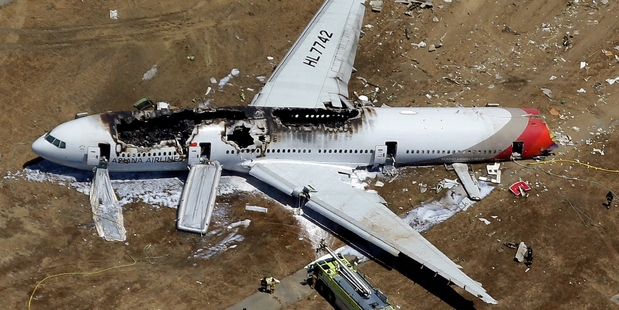 The crash of Asiana Flight 214 at San Francisco airport killed three people. Photo / AP