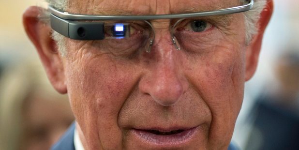 Prince Charles tries on Google Glass. Photo / AP
