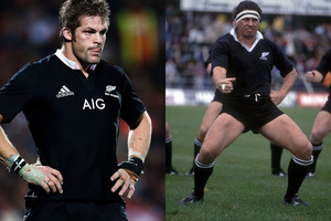 Richie McCaw (L) played on with a broken rib while Wayne Shelford broke four teeth and ripped his scrotum. Photo / Getty Images.
