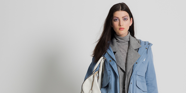 Huffer parka, $259. Georgia Alice vest, $569. Kate Sylvester skivvy, $195. Topshop handbag, $110, from The Department Store. Photo / Greg Bowker