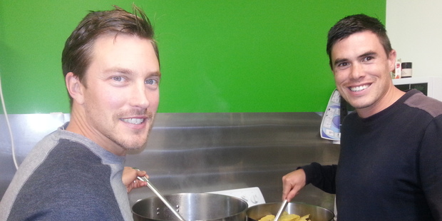 Mosaic Church congregation member Jake McLean and C3 pastor Tamati Cameron are involved in a project that provides a free community meal at the Arataki Community Centre. Photo/Carmen Hall