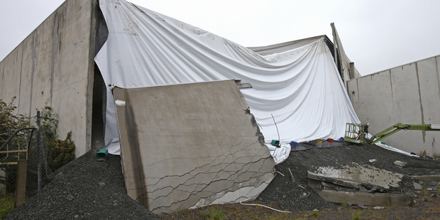 The back of the HR Cement building has blown out/fallen down. The 11m high storage shed was filled with about 10,000 tones of metal used for making cement. Photo/John Borren