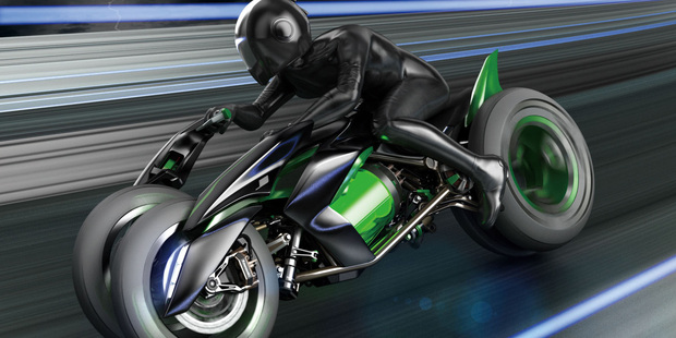 The Kawasaki J Concept three-wheeled shape-shifting bike, powered by a battery, raised eyebrows at the 2013 Tokyo Motor Show.