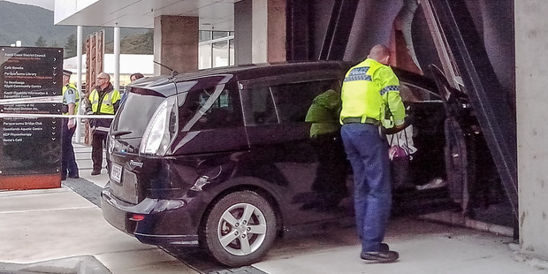 Car crash into Kapiti Coast District Council building. Photo / Bernie Velasco