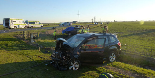 TRIPLE FATALITY: Three people died in this May 31 accident near Rakaia when their vehicle was hit by a dutch driver in a four-wheel drive who had failed to stop at a stop sign