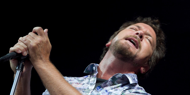 Eddie Vedder of 2014 Big Day Out headliners Pearl Jam on stage in Auckland (Photo: Natalie Slade)