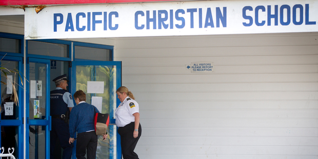 Police working at the scene of a stabbing at Pacific Christian School in Mangere. Photo / Sarah Ivey