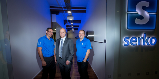 Serko co-founder and chief strategy officer Bob Shaw (left), chairman Simon Botherway and co-founder and chief executive Darrin Grafton. Photo / Richard Robinson