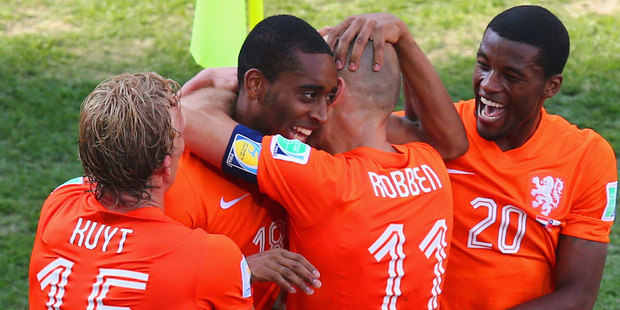 The Netherlands celebrate upon hearing they were ranked in the top spot by the Herald. Photo / Getty