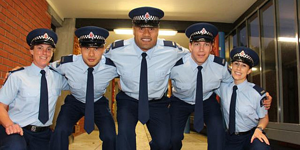 Constables Heney, Chueh, Kopelani, Green and Jackman are ready for the frontline. Photo / NZ Police
