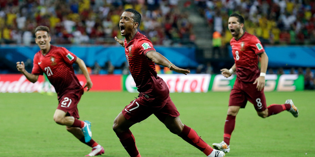Portugal's Nani celebrates after scoring against the United States in Manaus. Photo / AP