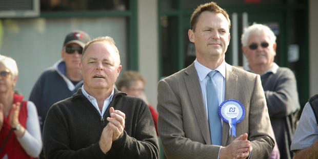 National MP for Tukituki Craig Foss, right, was among supporters at a pro-dam rally in Waipukurau. Photo / Warren Buckland