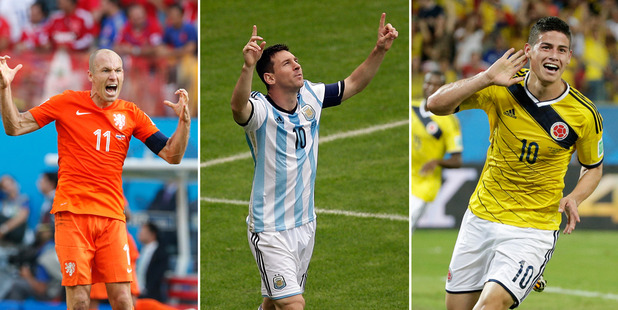 Arjen Robben, Lionel Messi and James Rodriguez have all been standout performers in Brazil. Photo / AP