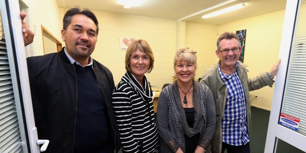 Russell Smith, left, Louise Nicholas, Kim McGregor and Ken Clearwater met Whangarei Rape Crisis (WRC) workers in the organisation's new whanau room. Photo/John Stone