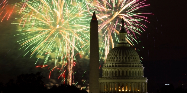 Fireworks illuminate the sky over the US Capitol building and the Washington Monument. Photo / AP