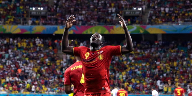 Belgium's Romelu Lukaku celebrates after scoring his side's second goal during the World Cup round of 16 soccer match between Belgium and the USA. Photo / AP