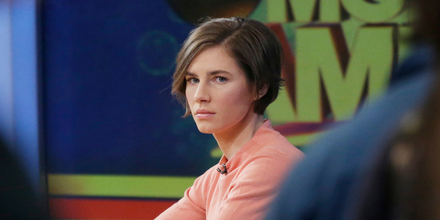 Amanda Knox waits on a television set for an interview in New York. Photo / AP