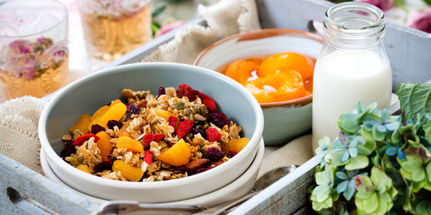 Home-made muesli and poached apricots. Picture / Babiche Martens.