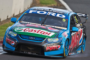 Mark Winterbottom from Ford Pepsi Max Racing winds up his Ford along the main straight during Race 13 of the ITM V8 Supercars at Pukekohe Park, south of Auckland on Sunday. 27 April 2014 New Zealand H