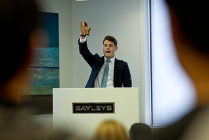 Auctioneer Daniel Coulson at the Bayleys auction rooms on Fanshaw Street. Photo / Dean Purcell.