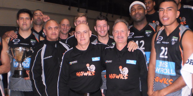 Hawks coach Tab Baldwin (centre, foreground) after winning the NBL 2014 Coach of the Year title in Wellington on Friday. PHOTO/Anendra Singh