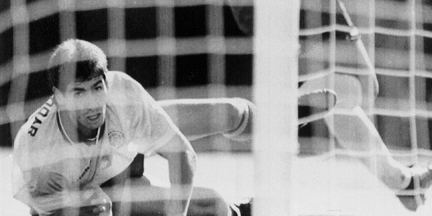 Murder victim Andres Escobar in the ill-fated match against the United States. Photo / AP