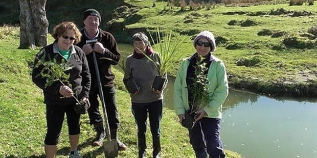 Kathleen Mato (second from right) with other members of the community catchment group during a tree-planting programme. Photo/Supplied