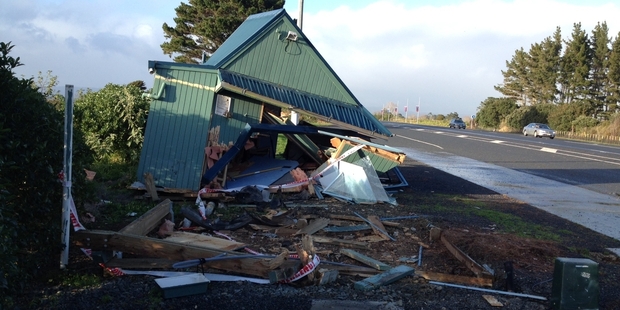 This office near Uretiti was hit by a driver in a stolen car. Photo/Supplied