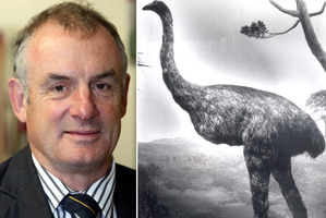 Trevor Mallard, left, and a Moa.