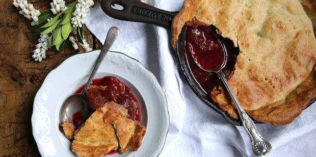 Try this plum and fig pie, topped with a spelt flour crust. Photo / Eleanor Ozich.