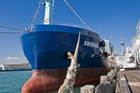 As the Awanuia approached Marsden Pt on April 16, a kayaker paddled across the oil tanker's bow. Photo / NZPA As the Awanuia approached Marsden Pt on April 16, a kayaker paddled across the oil tanker's bow. Photo / NZPA