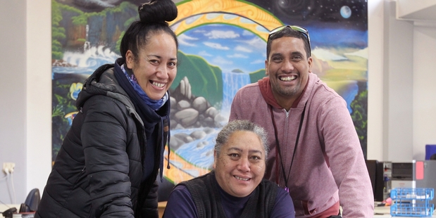 Te Ikaroa Rangatahi Social Services manager Mere Ruru, centre, is delighted. She is pictured with her are rangatahi ora navigator Talia Ruru and bail support youth worker Tuta Hongara. Photo / Duncan Brown