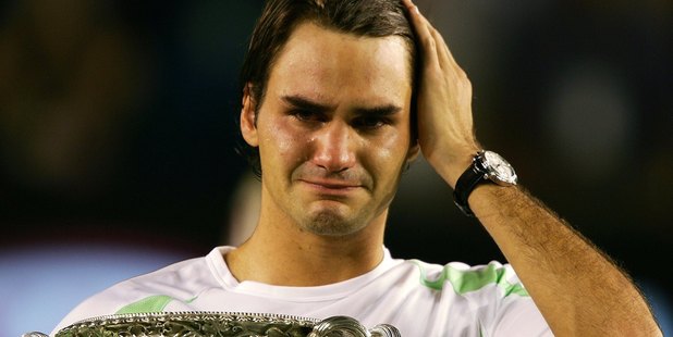 Roger Federer of Switzerland cries after victory in his Men's Singles Final match against Marcos Baghdatis during the Australian Open in 2006. Photo / Getty Images