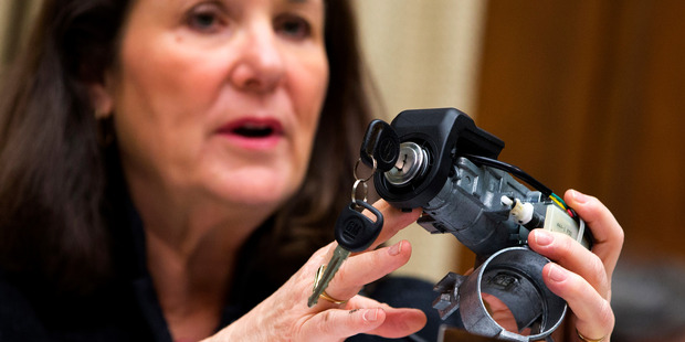 Rep. Diana DeGette, D-Colo., holds up a GM ignition switch while she questions General Motors CEO Mary Barra on Capitol Hill in Washington. Photo / AP file