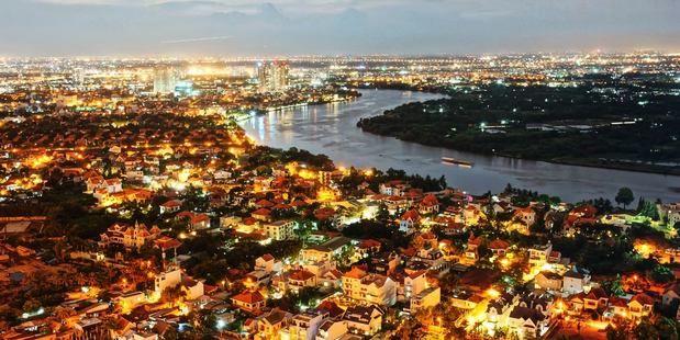 Ho Chi Minh City at night appears as if blanketed in Christmas lights.