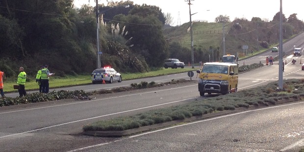 The scene of the accident involving a cyclist this morning. Photo / Christine Cornege