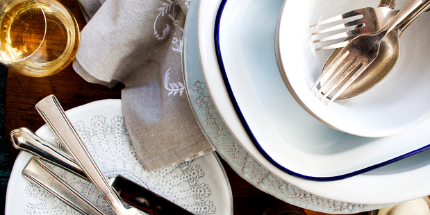 Coralla plates, white kyra bowl and organic nibbles bowl from Nest. Grey French napkin from Romantique. Photo / Babiche Martens.