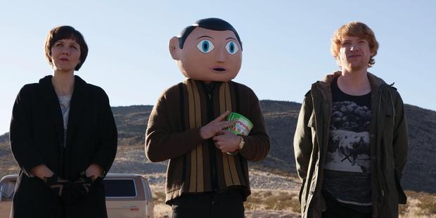 Maggie Gyllenhaal, Michael Fassbender and Domhnall Gleeson in Frank.