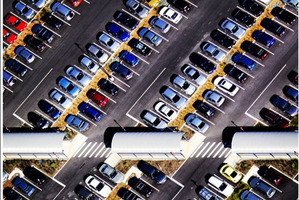 Aerial view of the Albany Park 'n Ride car park in Auckland. As more people take to public transport the parking problem is only shifted to other areas. Photo / Richard Robinson