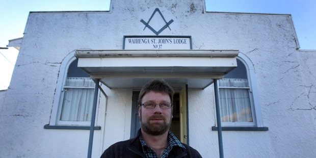 FREEMASON: Julian Baier is the new Master of the Waihenga St John's Masonic Lodge. The Masons' international symbol can be seen above the sign. PHOTO/LYNDA FERINGA