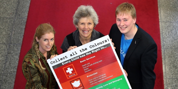 Child and Youth Friendly Whangarei Coordinator Hannah Mitchell, Whangarei Mayor Sheryl Mai and Brad Olsen, chairman of the Whangarei Youth Advisory Group celebrate Whangarei becoming the first centre in the country to sign up to Unicef's Child Friendly Cities Initiative.Photo/John Stone