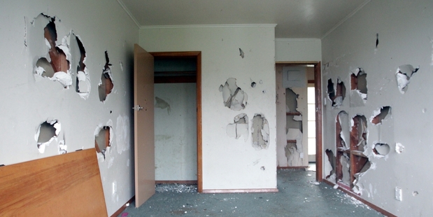 Damage done to a HNZ home in Napier recently. Photo / Paul Taylor