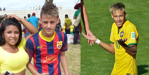 Neymar's 'little brother' next to the real Neymar. Photos / Michael Burgess and AP