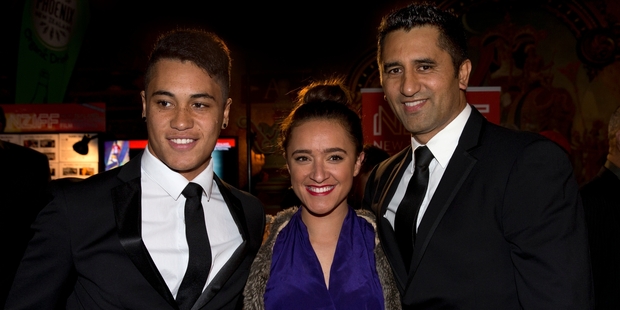 James Rolleston, Keisha Castle-Hughes and Cliff Curtis arrive to view the world premiere of The Dark Horse. Photo / Brett Phibbs