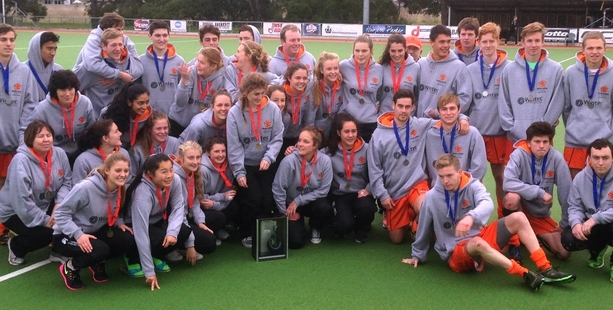 Midlands under-18 mens and womens teams celebrate their gold and silver wins at the National Under-18 Regional Tournament held in Napier.Photo/Supplied